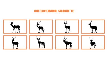 Antilop hayvan simülasyonu ve çizimi beyaz arka planda siyah bir antilop silueti.