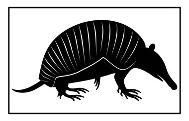 Armadillo Walking Silhouette, bir armadillonun siyah silueti, klasik hipster armadillo logosu.