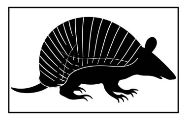 Armadillo Walking Silhouette, bir armadillonun siyah silueti, klasik hipster armadillo logosu.
