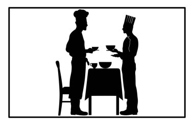 Şef ve Garson Siluet Vektörü - Restoran Personel Resimleri ve Misafirperverliği Clipart