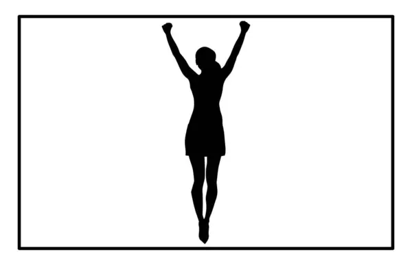 İş kadını, elleri siluette, başarı siluetini kutluyor.