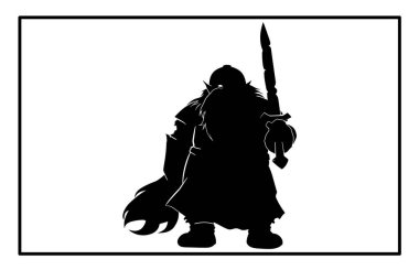 Cüce savaşçı silueti, baltayla detaylı vektör silueti olan Viking.