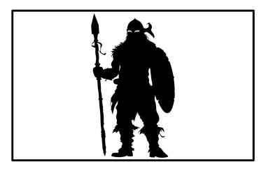 Cüce savaşçı silueti, baltayla detaylı vektör silueti olan Viking.