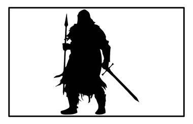 Cüce savaşçı silueti, baltayla detaylı vektör silueti olan Viking.