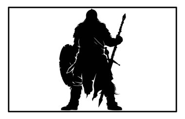 Cüce savaşçı silueti, baltayla detaylı vektör silueti olan Viking.