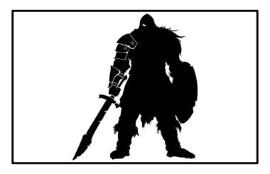 Cüce savaşçı silueti, baltayla detaylı vektör silueti olan Viking.