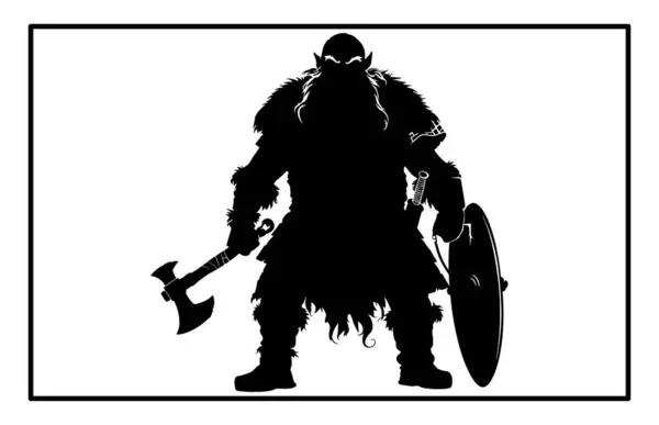 stock vector dwarf warrior silhouette, Viking with axe detailed vector silhouette