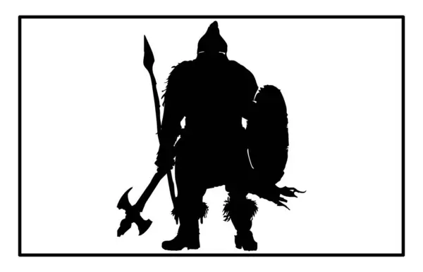 stock vector dwarf warrior silhouette, Viking with axe detailed vector silhouette