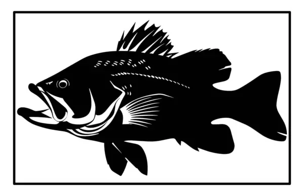 stock vector Bass fish silhouette art white background, black and white of largemouth bass fish