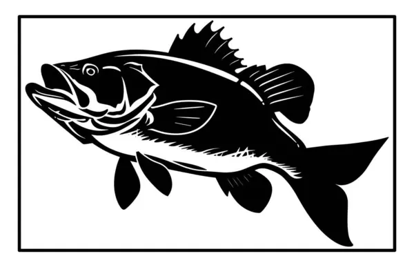 Stock vector Bass fish silhouette art white background, black and white of largemouth bass fish