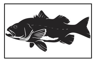 Siyah ve Beyaz Barramundi Balık Silüeti Görüntü, Barramundi balık logosu