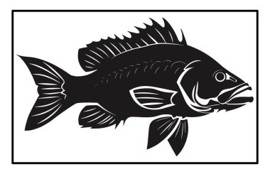 Siyah ve Beyaz Barramundi Balık Silüeti Görüntü, Barramundi balık logosu