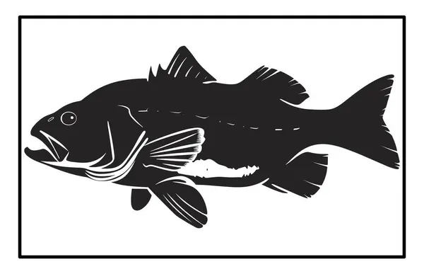 Siyah ve Beyaz Barramundi Balık Silüeti Görüntü, Barramundi balık logosu
