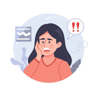 Unhappy young woman feel distressed and down suffer from depression or psychological problems. Upset female struggle with mood swing and loneliness. Vector illustration.