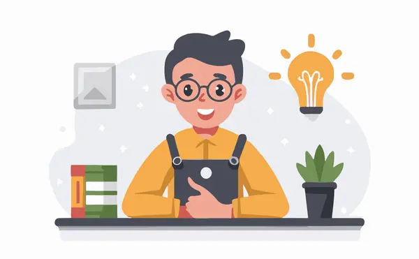 Çizim vektörü zaman kavramını okuyan ya da okuyan bir çocuk