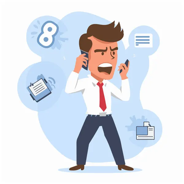 Çizim vektörü telefon kavramına kızgın bir adam