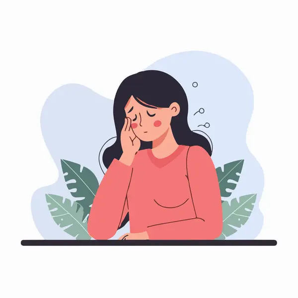 Unhappy young woman feel distressed and down suffer from depression or psychological problems. Upset female struggle with mood swing and loneliness. Vector illustration.