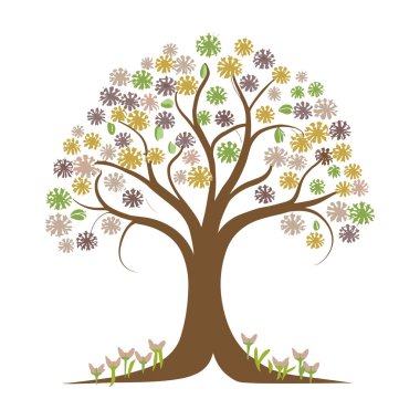 Beyaz arka planda izole edilmiş güzel kiraz ağacı. Erik çiçeği gibi. Çiçekli Bahar Çiçeği Ağacı. Düz tasarım tarzı. Vektör İllüstrasyonu