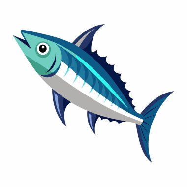 Ringa balığı beyaz arka planda izole edilmiş, beyaz zemin üzerinde taze Atlantik uskumrusu, beyaz arka planda ton balığı illüstrasyonu