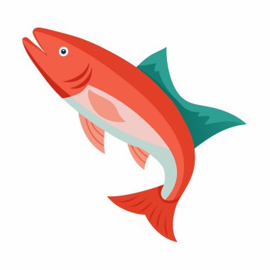 Şirin balık çizgi film resimleme simgesi izole edilmiş, somon vektörü 2d düz renk beyaz arkaplan