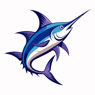  Bir balığın vektör çizimi, mavi kılıçbalığı illüstrasyonu açık hava balıkçılık logosu logosundan atlıyor.