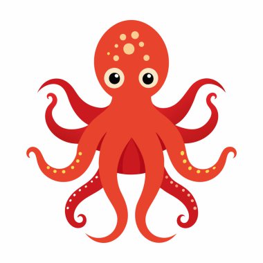 Şirin Ahtapot çizgi film vektör çizimi, Şirin Ahtapot Deniz Hayvanı Çizimi, Detaylı dokunaçlı renkli ahtapot vektörü,