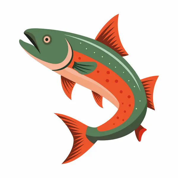 Şirin balık çizgi film resimleme simgesi izole edilmiş, somon vektörü 2d düz renk beyaz arkaplan
