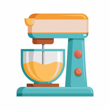 Mavi ve Turuncu Mutfak Karıştırıcısı ve Karıştırma Kabı ve Malzemeleri