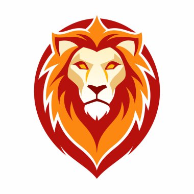 Aslan Başı Logo Çizimi Beyaz Arkaplanda izole edilmiş, Logo Tasarımı için Vahşi Aslan Yüzlü Vektör Sanatı