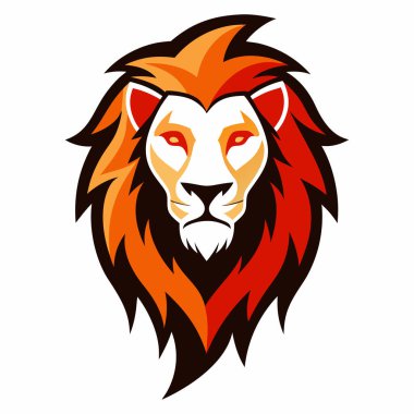 Aslan Başı Logo Çizimi Beyaz Arkaplanda izole edilmiş, Logo Tasarımı için Vahşi Aslan Yüzlü Vektör Sanatı