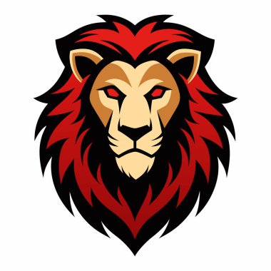 Aslan Başı Logo Çizimi Beyaz Arkaplanda izole edilmiş, Logo Tasarımı için Vahşi Aslan Yüzlü Vektör Sanatı