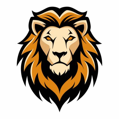 Aslan Başı Logo Çizimi Beyaz Arkaplanda izole edilmiş, Logo Tasarımı için Vahşi Aslan Yüzlü Vektör Sanatı