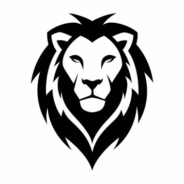 Aslan Başı Logo Çizimi Beyaz Arkaplanda izole edilmiş, Logo Tasarımı için Vahşi Aslan Yüzlü Vektör Sanatı