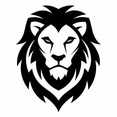 Aslan Başı Logo Çizimi Beyaz Arkaplanda izole edilmiş, Logo Tasarımı için Vahşi Aslan Yüzlü Vektör Sanatı