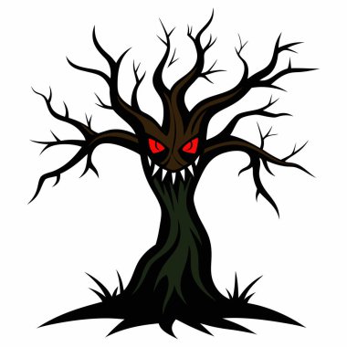 Korkunç Gülümseyen Ağaç Çizimi Cadılar Bayramı Dekorasyonu: 124- Ölü Yapraksız Korku Ağacı