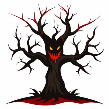 Korkunç Gülümseyen Ağaç Çizimi Cadılar Bayramı Dekorasyonu: 124- Ölü Yapraksız Korku Ağacı