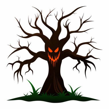 Korkunç Gülücük Resimli Korku Ağacı Beyaz Arkaplan 'da, Korkunç Gülümseyen Vektör Clipart' lı Korkunç Yapraksız Ağaç