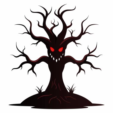 Korkunç Gülücük Resimli Korku Ağacı Beyaz Arkaplan 'da, Korkunç Gülümseyen Vektör Clipart' lı Korkunç Yapraksız Ağaç