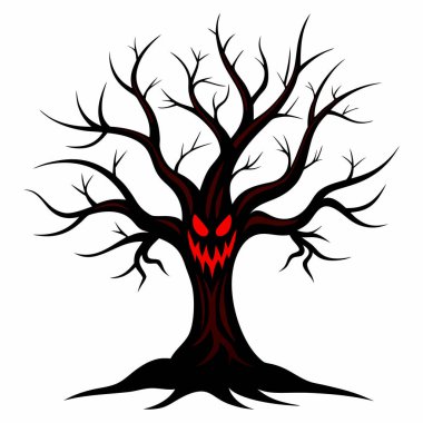 Korkunç Gülücük Resimli Korku Ağacı Beyaz Arkaplan 'da, Korkunç Gülümseyen Vektör Clipart' lı Korkunç Yapraksız Ağaç