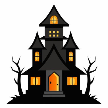 Beyaz Arkaplan 'da Ürkütücü Korku Evi Illustration (Ürkütücü Korku Evi); Korkunç Eski Konak, Pencereli Karanlık Korku Evi