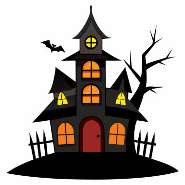 Beyaz Arkaplan 'da Ürkütücü Korku Evi Illustration (Ürkütücü Korku Evi); Korkunç Eski Konak, Pencereli Karanlık Korku Evi