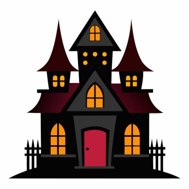 Beyaz Arkaplan 'da Ürkütücü Korku Evi Illustration (Ürkütücü Korku Evi); Korkunç Eski Konak, Pencereli Karanlık Korku Evi