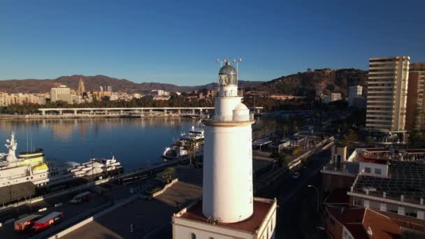 Malaga Deniz Feneri Spanya Endülüs — Stok video