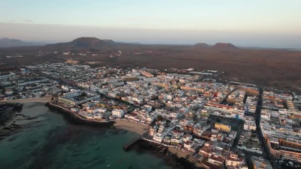 Fuerteventura Isla Canaria Una Ciudad Costa Playa Para Surf — Vídeo de stock