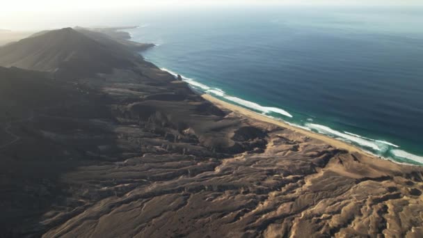 Fuerteventura Islas Canarias Vista Aérea Las Montañas Playa — Vídeos de Stock