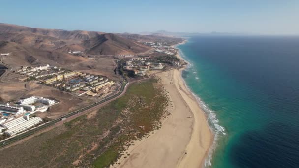 Vista Aérea Fuerteventura Faro Ciudad — Vídeos de Stock
