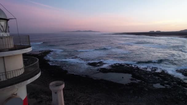 Fuerteventura Canarische Eilanden Vuurtoren Zie Golven Europa — Stockvideo