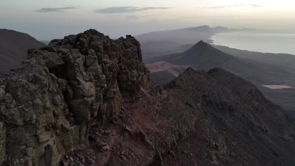 Fuerteventura Kanarya Adaları Avrupa Gün Batımında Dağlar — Stok video