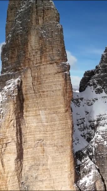 Ιταλία Βουνά Δολομίτη Χειμώνα Αεροφωτογραφία — Αρχείο Βίντεο