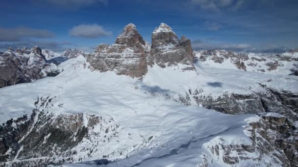 Dolomitas Inverno Pedras Nevadas Nos Alpes Itália — Vídeo de Stock